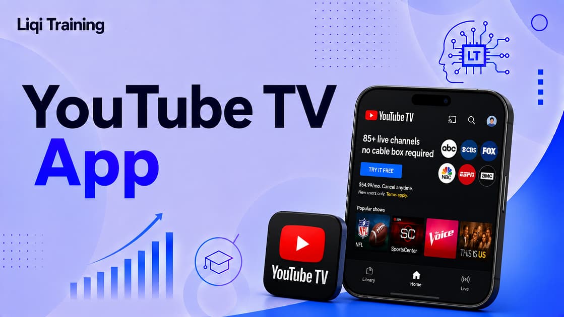 Image; YouTube TV tutorial overview for YouTube TV App Guide - Download, Install, Compatible Devices, and Streaming Tips for Beginners: Liqi Training