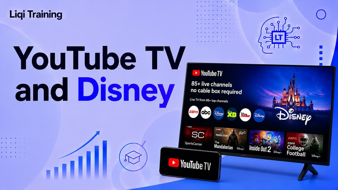 Image; Modern tech branding with streaming visuals for YouTube TV Disney Deal - Everything to Know About ESPN, Disney Channels, and the Latest Bundle Options: Liqi Training